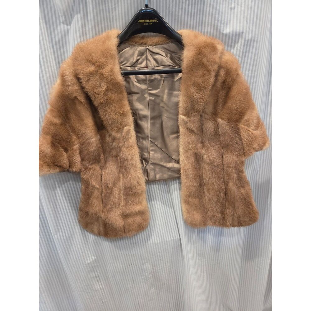 Vintage Brown Mink Fur Stole Wrap Capelet Cape Coat Monogram MMD Mid Century